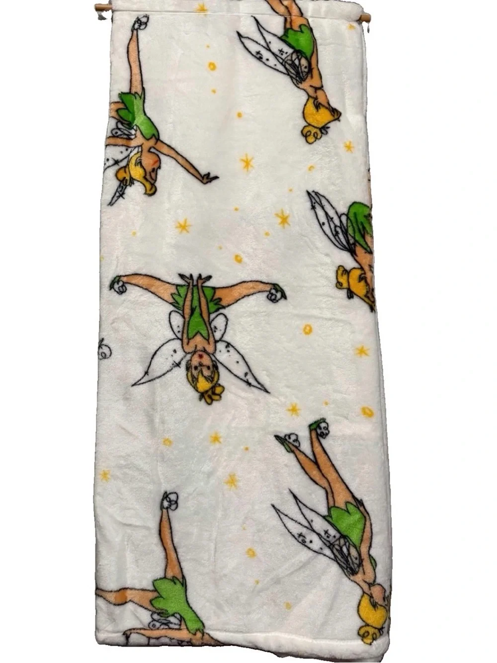 Disney Tinker Bell Plush Throw Blanket Fairy Soft Cozy White Green Throw